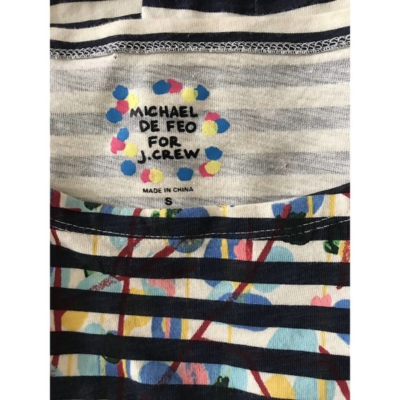 J Crew | Michael De Feo Striped T-shirt Size S Blue Floral Crewneck Long Sleeves - Picture 11 of 11